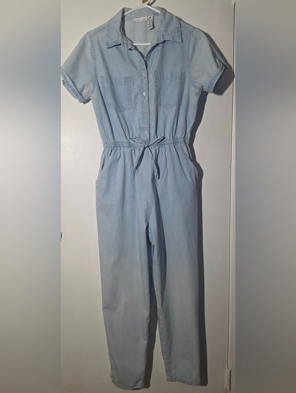 Sincerely Jules Light Chambray Button-Front Short-Sleeve Jumpsuit